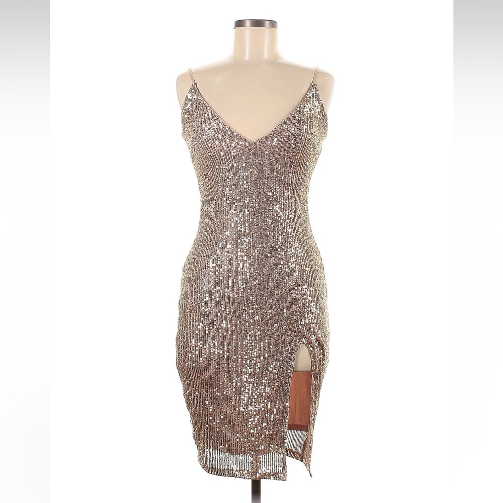 Bebe High Slit Sequin Midi Dress